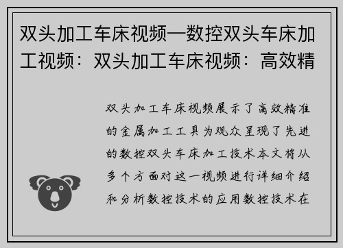双头加工车床视频—数控双头车床加工视频：双头加工车床视频：高效精准的金属加工工具展示